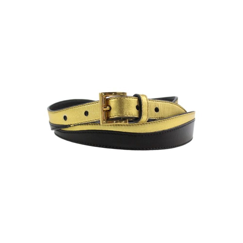 Prada Womens Two-Tone Leather Buckled Belt Gold Size 14